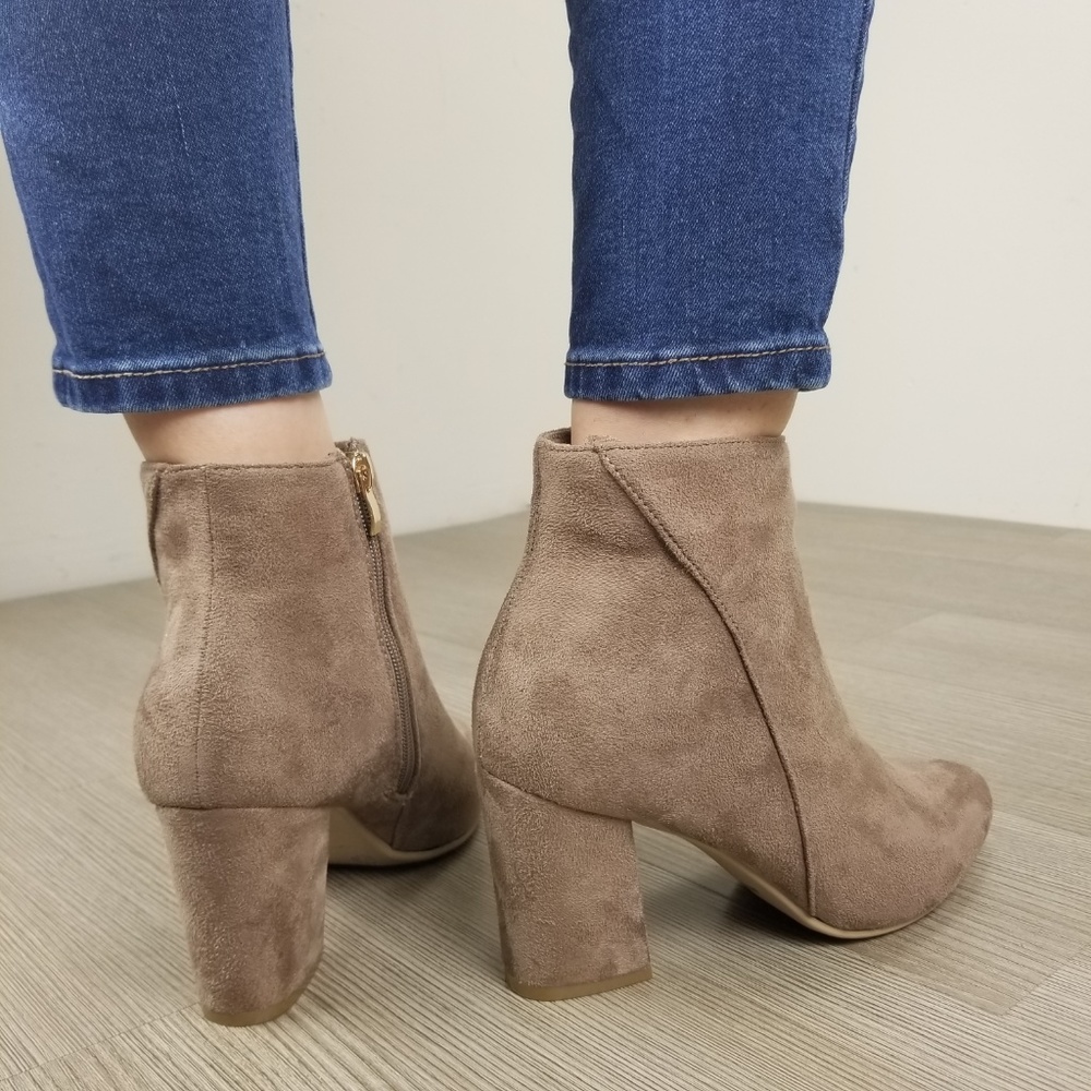Pointy Toe Tan Vegan Suede Ankle Boots-FF - Picture 8 of 8